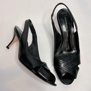 Gianvito Rossi Black Leather Open Toe Slingback Sandal Heels 36/6